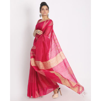 Women's Red Cotton Blend Handloom Saree