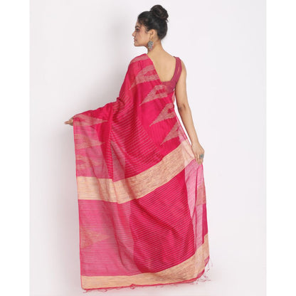 Women's Red Cotton Blend Handloom Saree