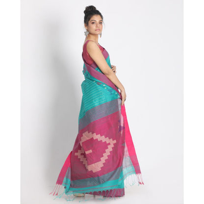 Women's Turquoise Cotton Blend Handloom Saree