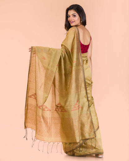 Women's Beige Cotton Blend Handloom Saree