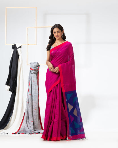 Women's Pink Cotton Blend Handloom Saree