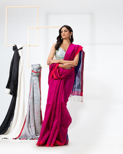 Women's Pink Cotton Blend Handloom Saree