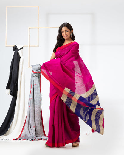 Women's Pink Cotton Blend Handloom Saree