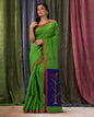 Women's Green Cotton Blend Handloom Jamdani Saree
