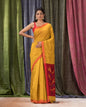 Women's Yellow Cotton Blend Handloom Jamdani Saree