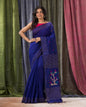 Women's Blue Cotton Blend Handloom Jamdani Saree
