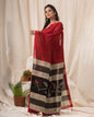Women's Red Cotton Blend Handloom Jamdani Saree