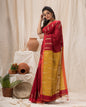 Women's Red Cotton Blend Handloom Jamdani Saree
