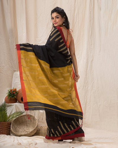 Women's Black Cotton Blend Handloom Jamdani Saree