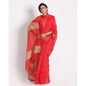 Women's Red Cotton Blend Handloom Jamdani Saree