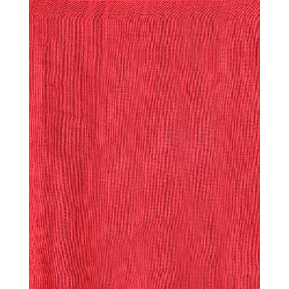 Women's Red Cotton Blend Handloom Jamdani Saree