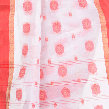 Women's Handloom Cotton White Tant Saree