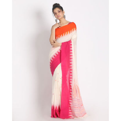 Women's Handspun Cotton White Handloom Tangail Saree
