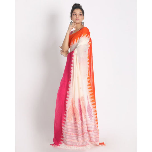 Women's Handspun Cotton White Handloom Tangail Saree