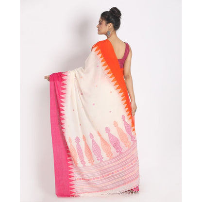 Women's Handspun Cotton White Handloom Tangail Saree