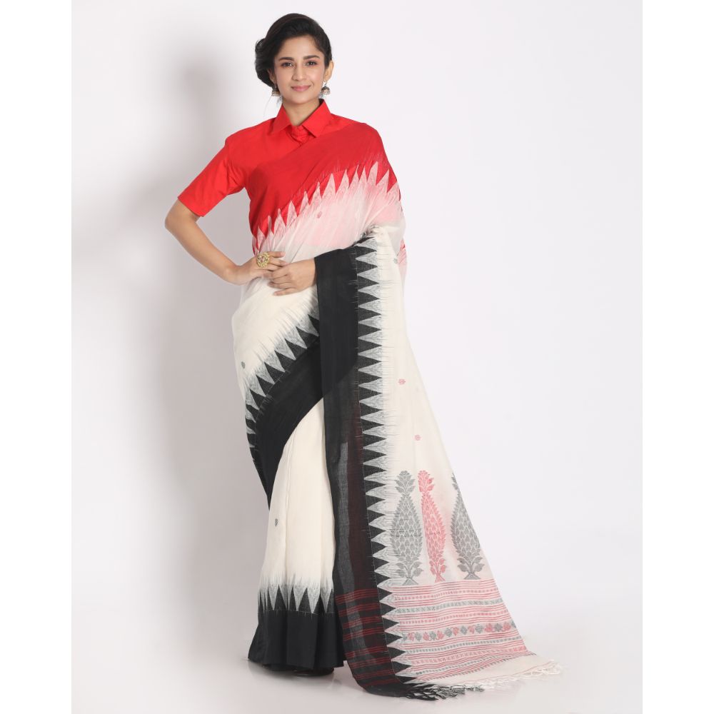 Women's Handspun Cotton White Handloom Tangail Saree