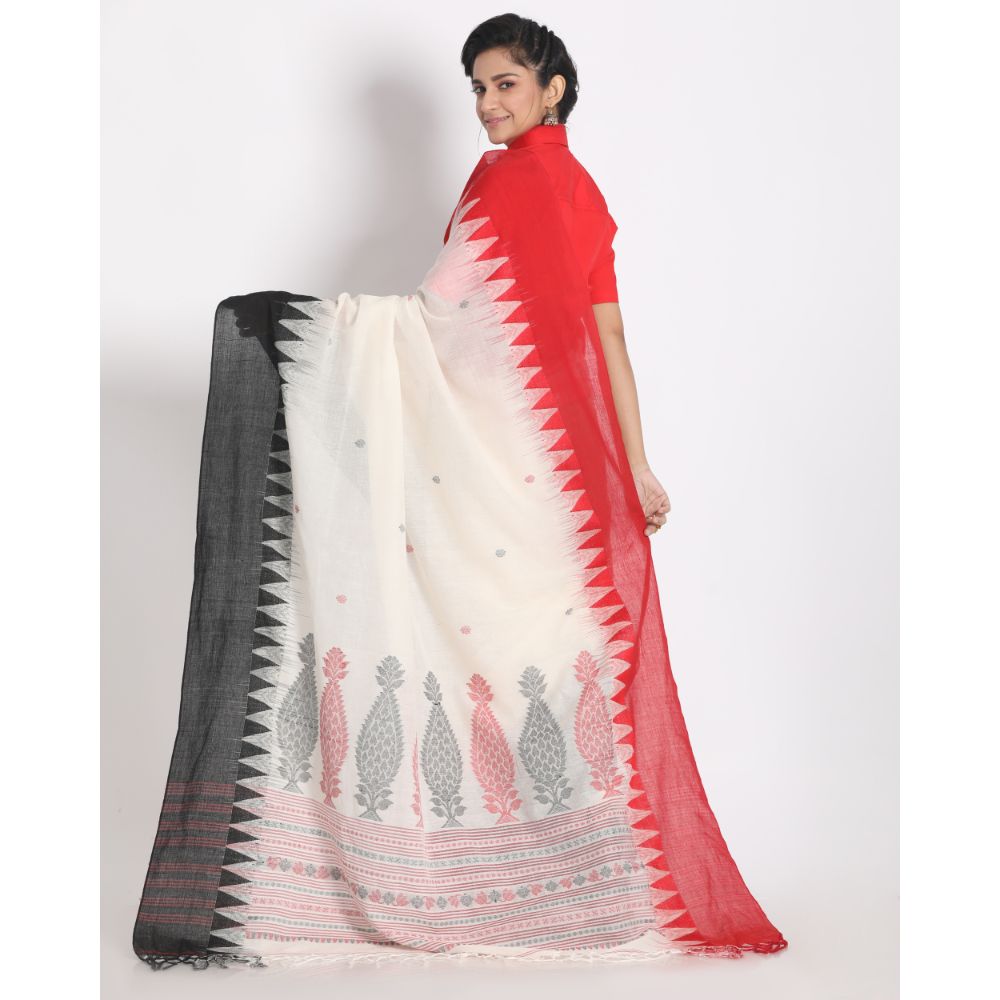 Women's Handspun Cotton White Handloom Tangail Saree