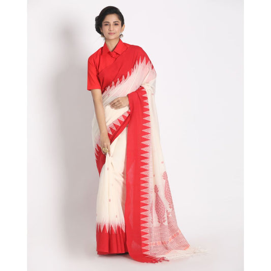Women's Handspun Cotton White Handloom Tangail Saree