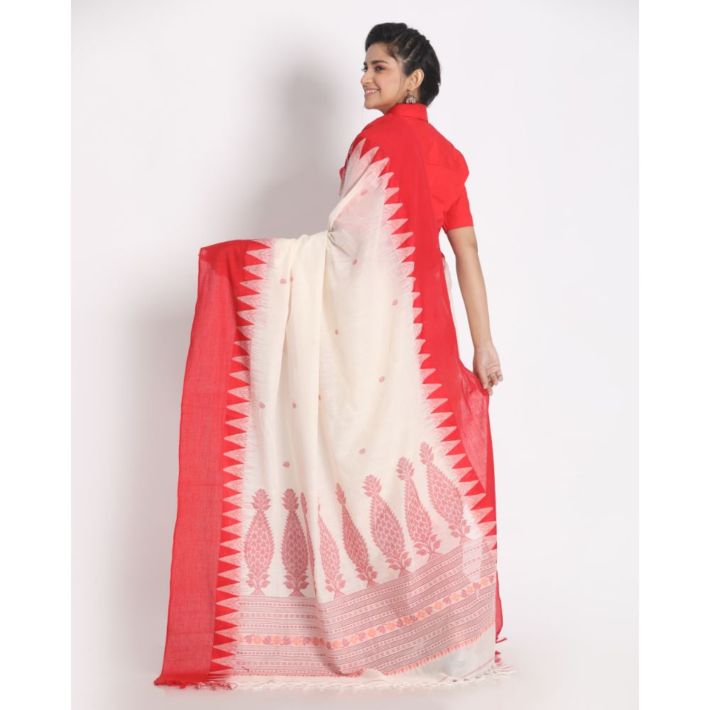 Women's Handspun Cotton White Handloom Tangail Saree