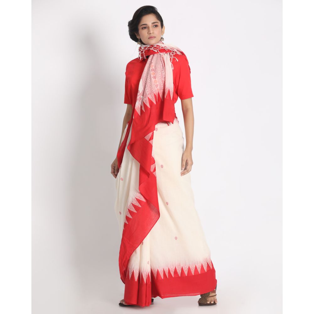 Women's Handspun Cotton White Handloom Tangail Saree