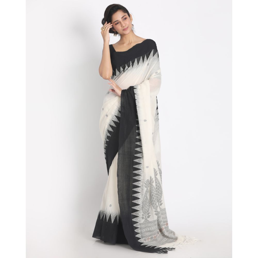 Women's Handspun Cotton White Handloom Tangail Saree