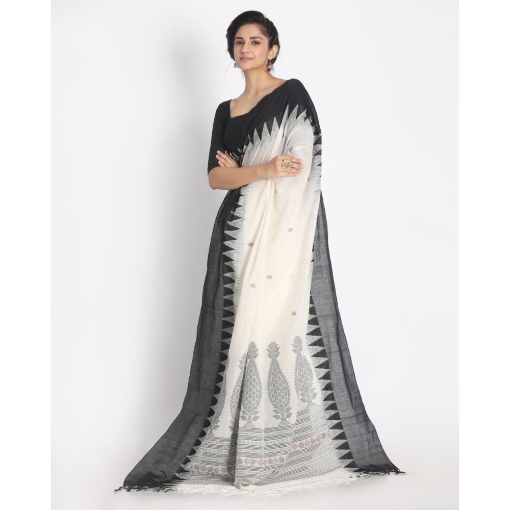 Women's Handspun Cotton White Handloom Tangail Saree