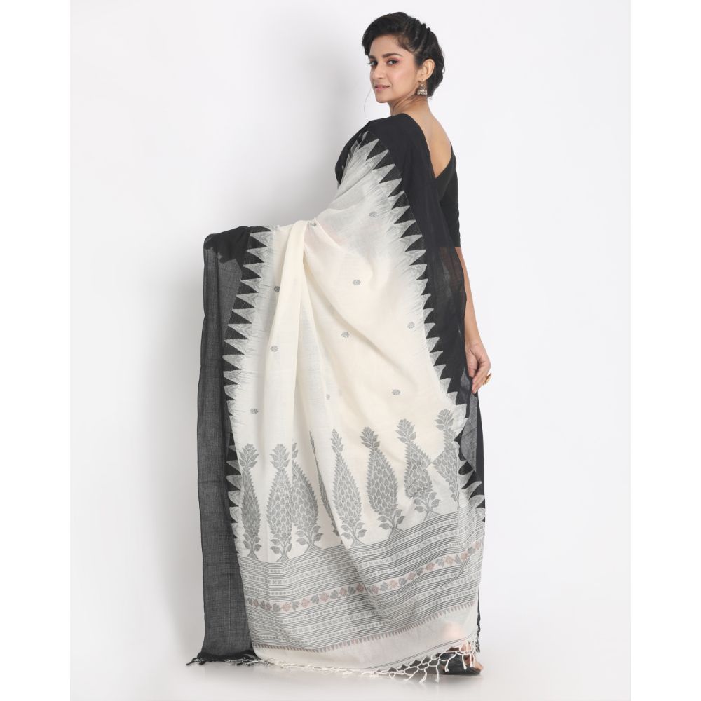 Women's Handspun Cotton White Handloom Tangail Saree