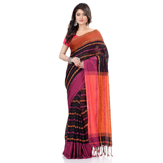 Women's Handwoven Black Dhaniakhali Cotton Saree
