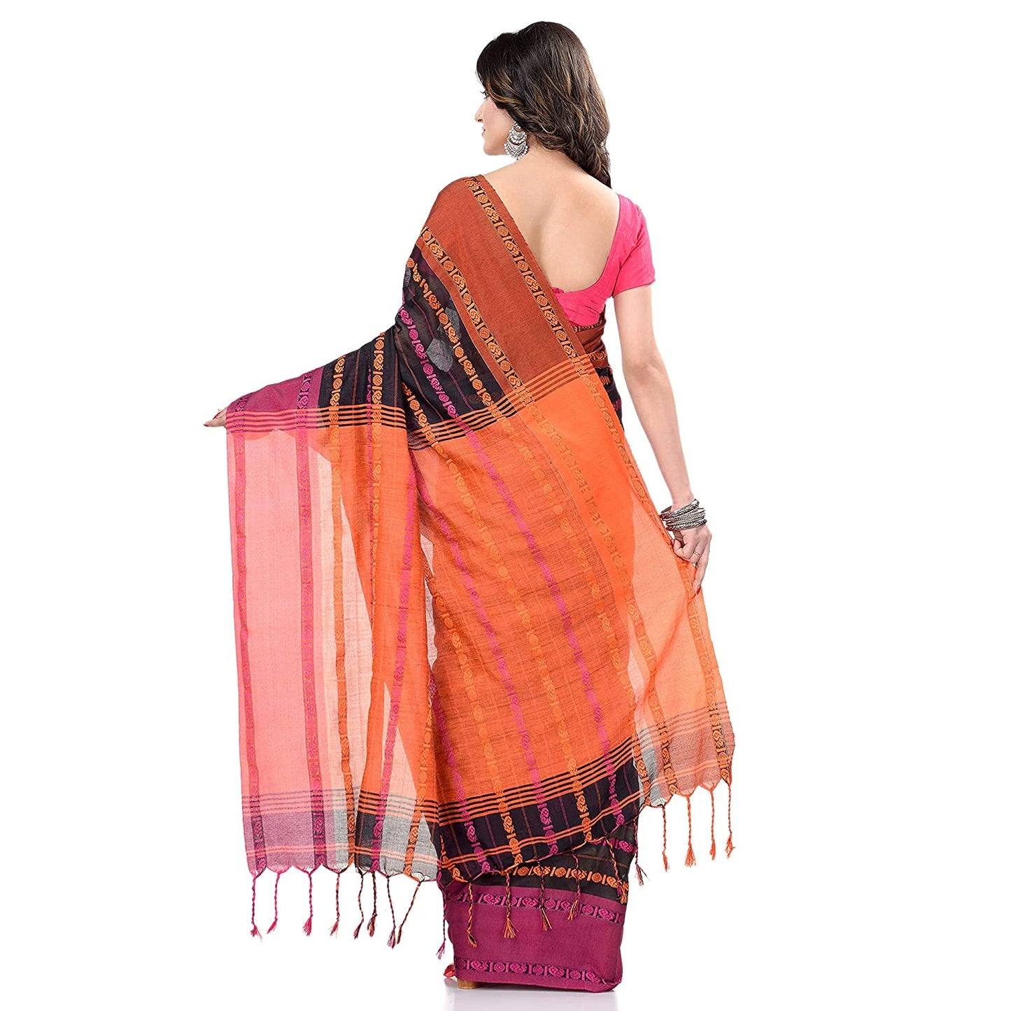 Women's Handwoven Black Dhaniakhali Cotton Saree
