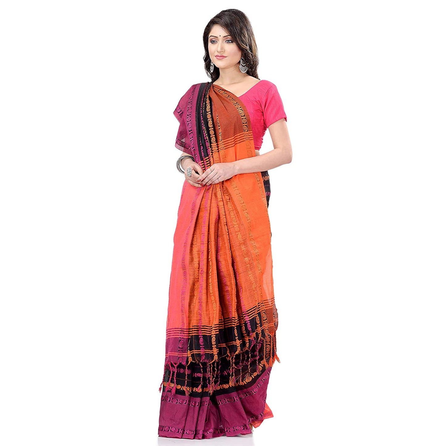 Women's Handwoven Black Dhaniakhali Cotton Saree