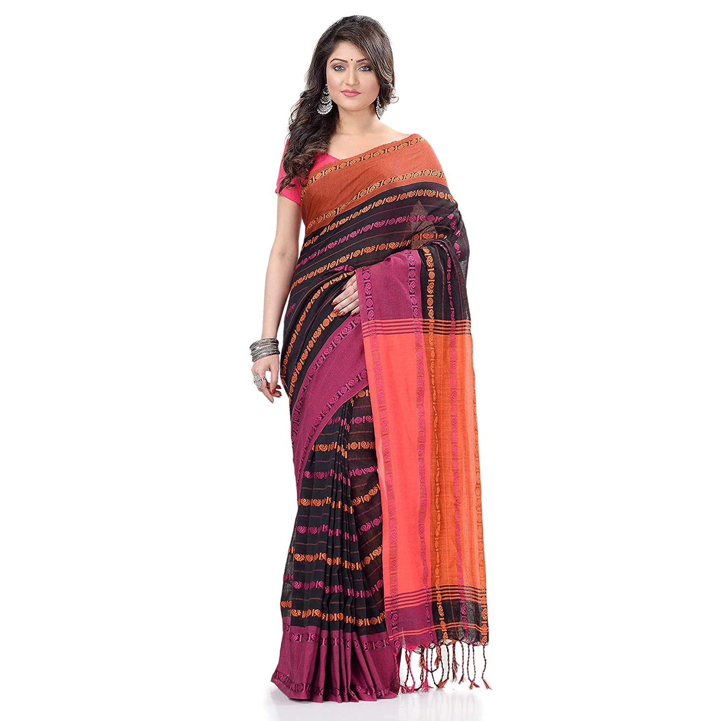 Women's Handwoven Black Dhaniakhali Cotton Saree