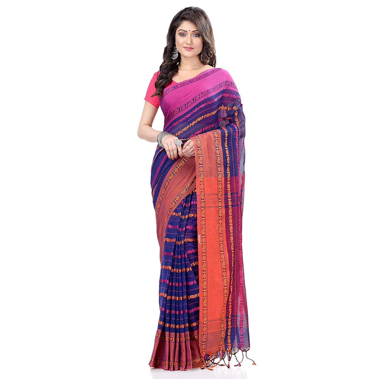 Women's Handwoven Blue Dhaniakhali Cotton Saree