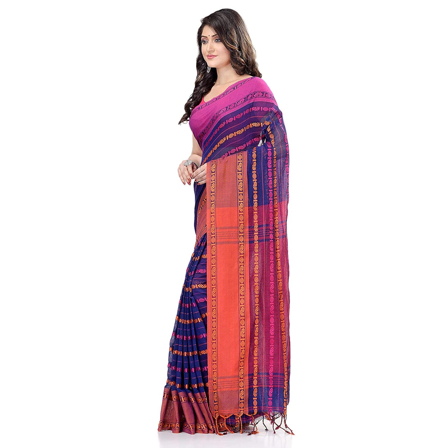 Women's Handwoven Blue Dhaniakhali Cotton Saree