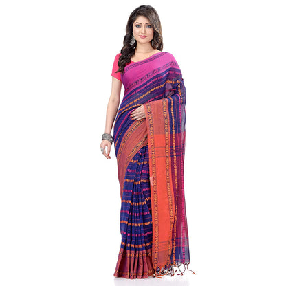Women's Handwoven Blue Dhaniakhali Cotton Saree