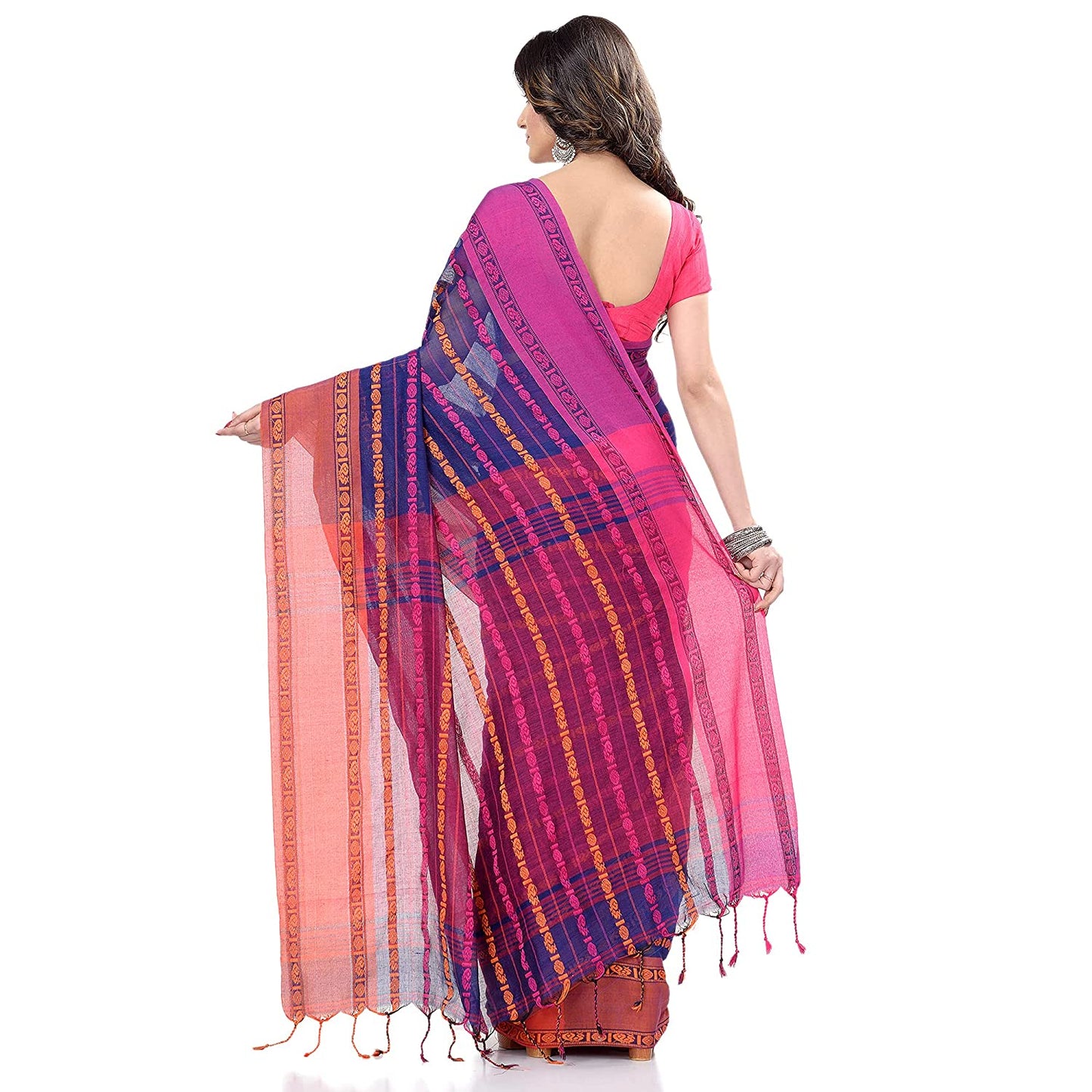 Women's Handwoven Blue Dhaniakhali Cotton Saree