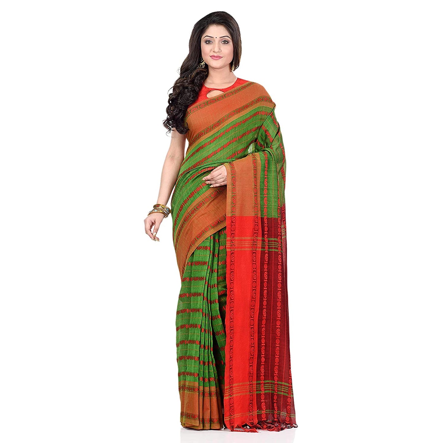 Women's Handwoven Green Dhaniakhali Cotton Saree