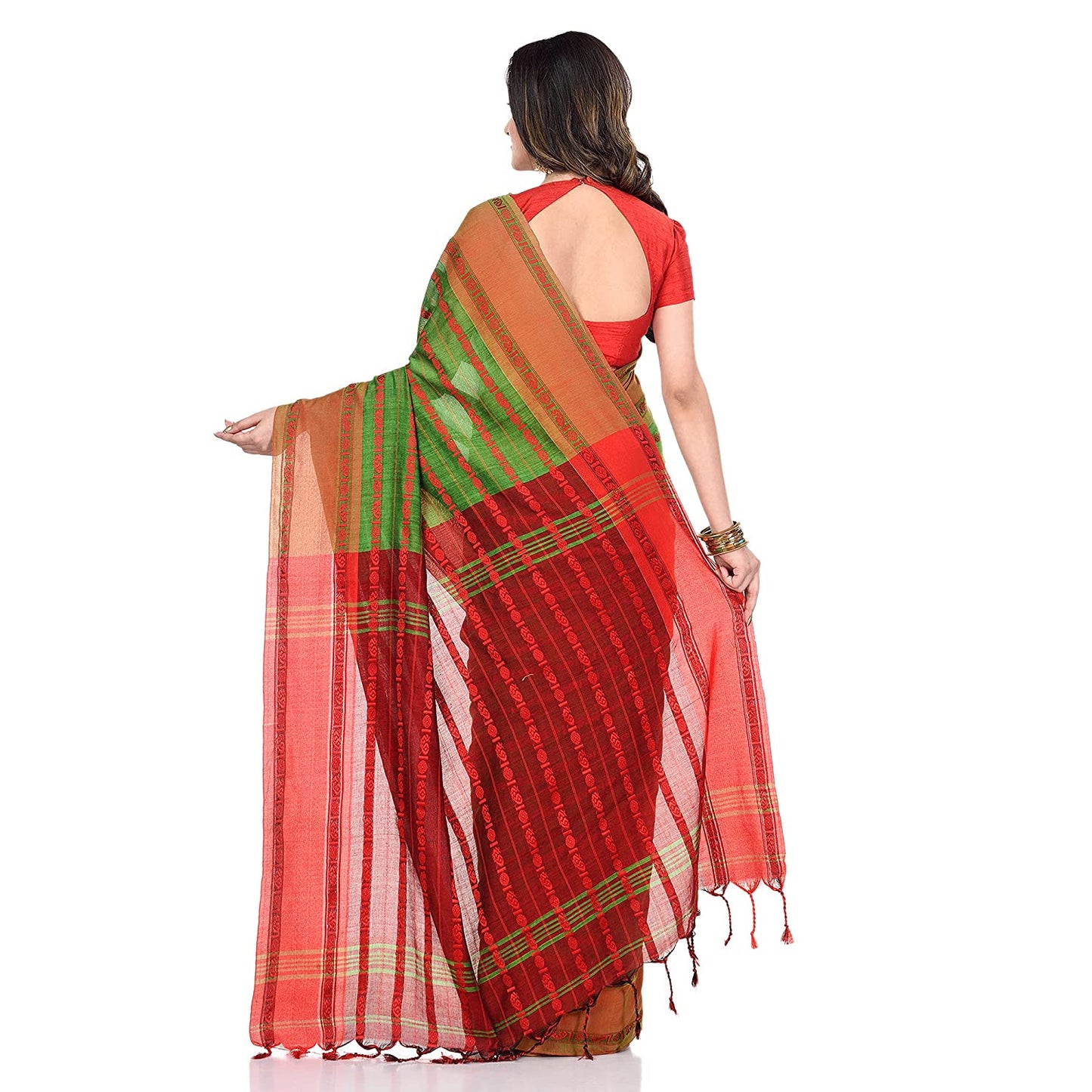 Women's Handwoven Green Dhaniakhali Cotton Saree