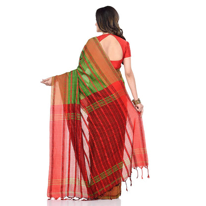 Women's Handwoven Green Dhaniakhali Cotton Saree
