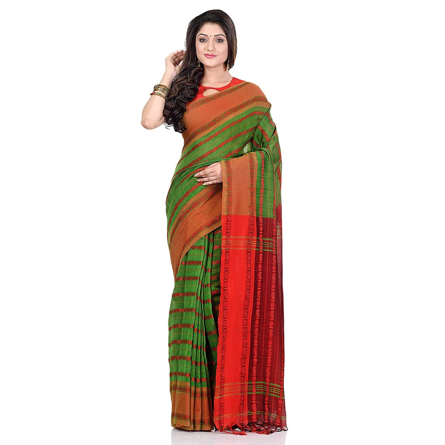 Women's Handwoven Green Dhaniakhali Cotton Saree
