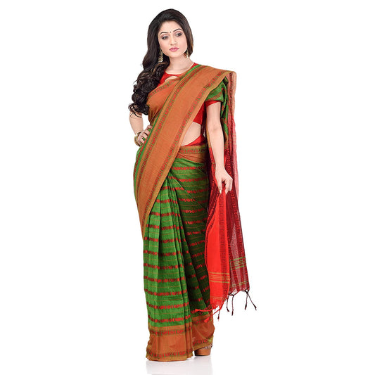 Women's Handwoven Green Dhaniakhali Cotton Saree