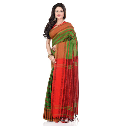 Women's Handwoven Green Dhaniakhali Cotton Saree