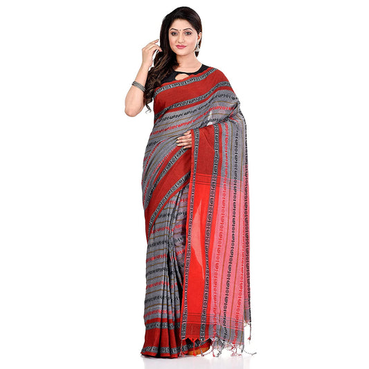 Women's Handwoven Grey Dhaniakhali Cotton Saree