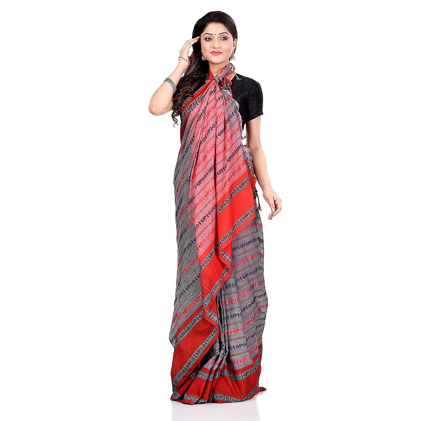Women's Handwoven Grey Dhaniakhali Cotton Saree