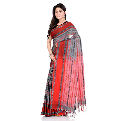 Women's Handwoven Grey Dhaniakhali Cotton Saree