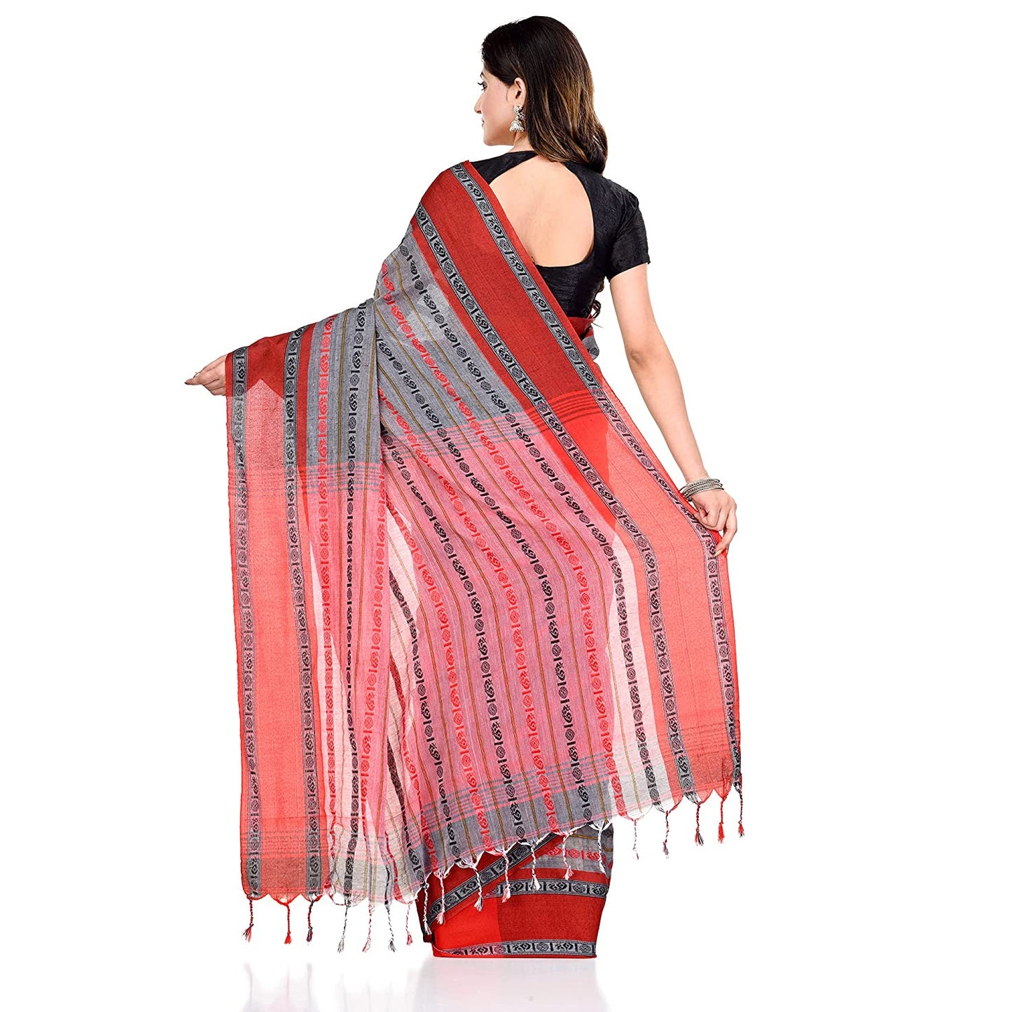 Women's Handwoven Grey Dhaniakhali Cotton Saree
