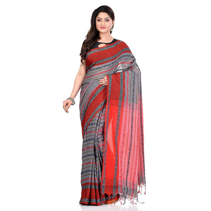 Women's Handwoven Grey Dhaniakhali Cotton Saree