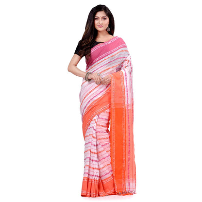 Women's Handwoven White Dhaniakhali Cotton Saree
