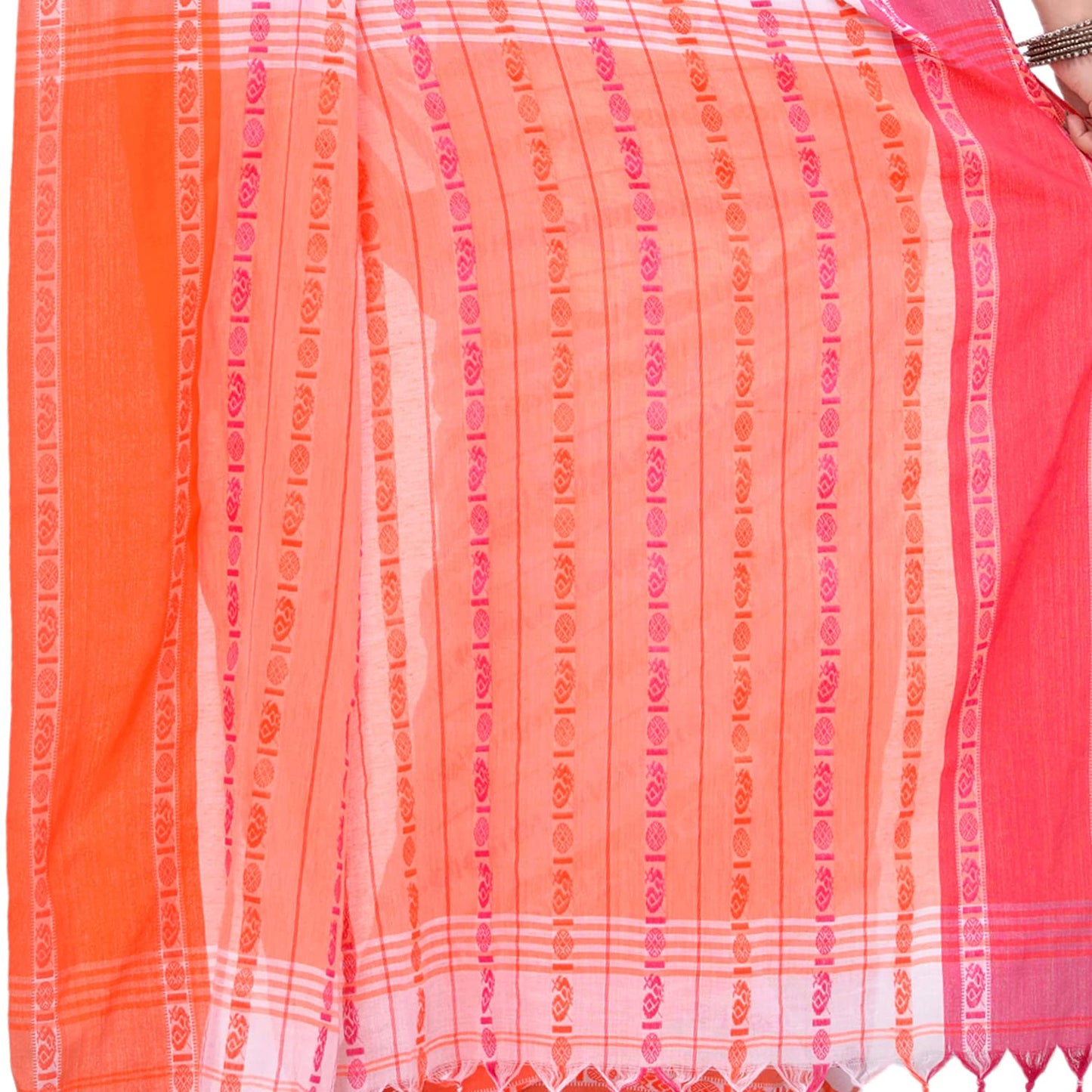 Women's Handwoven White Dhaniakhali Cotton Saree