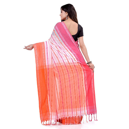 Women's Handwoven White Dhaniakhali Cotton Saree
