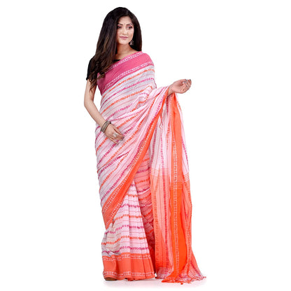 Women's Handwoven White Dhaniakhali Cotton Saree